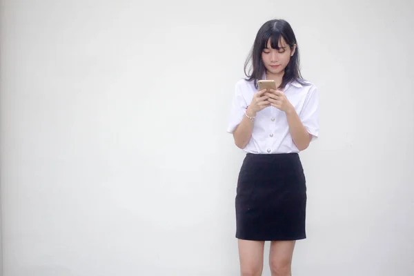 Thai Volwassen Student Universiteit Uniform Mooi Meisje Met Behulp Van — Stockfoto