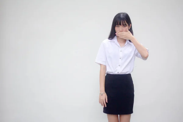 Tajski Dorosły Student Uniwersytet Mundur Piękna Dziewczyna Nie Mówić — Zdjęcie stockowe