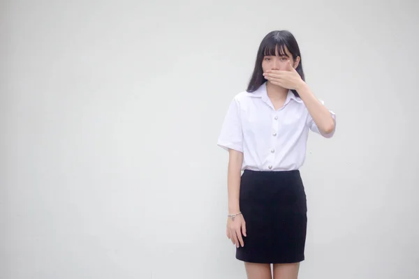 Thai Volwassen Student Universiteit Uniform Mooi Meisje Niet Spreken — Stockfoto