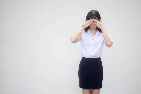 Tailandês Adulto Estudante Universidade Uniforme Bela Menina Não Olhar — Fotografia de Stock