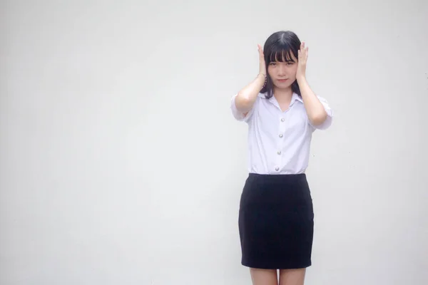 Thai Erwachsene Studentin Universität Uniform Schön Mädchen Nicht Hören — Stockfoto