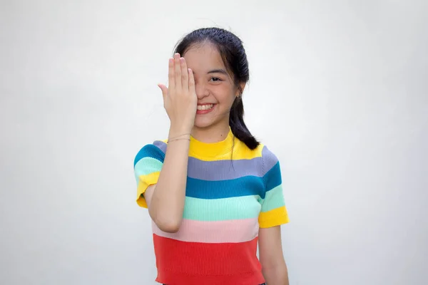 Asiatisch Thai Teen Color Shirt Hübsch Mädchen Augen Geschlossen — Stockfoto
