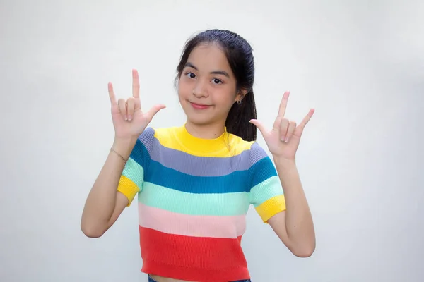 Ásia Tailandês Adolescente Cor Shirt Bela Menina Amo Você — Fotografia de Stock