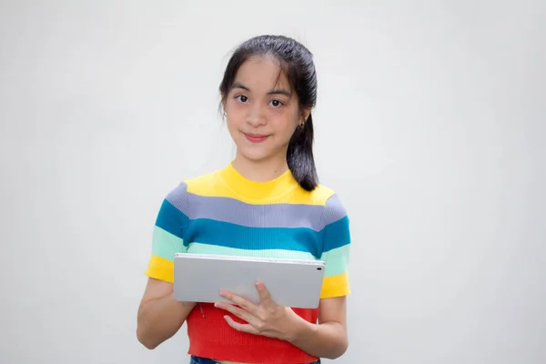 Azië Thai Tiener Kleur Shirt Mooi Meisje Met Behulp Van — Stockfoto