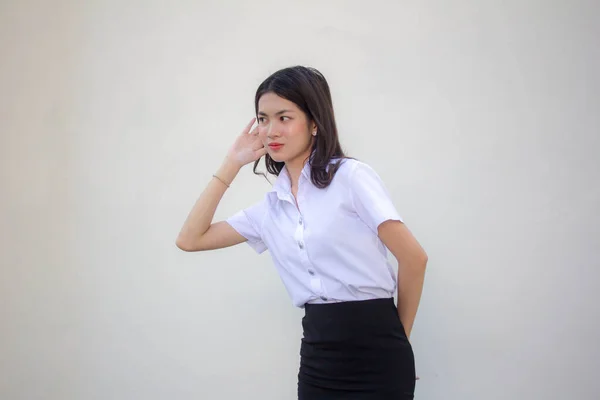 Thajský Dospělý Student Univerzita Uniforma Krásný Dívka Poslouchat — Stock fotografie