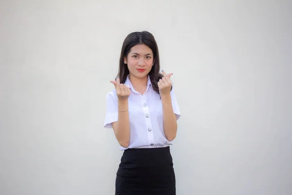 Thai Adulte Étudiant Université Uniforme Belle Donner Coeur — Photo