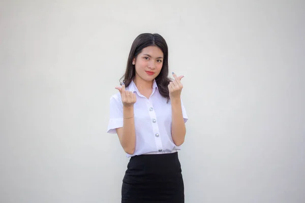 Thai Erwachsene Studentin Universität Uniform Schön Geben Herz — Stockfoto