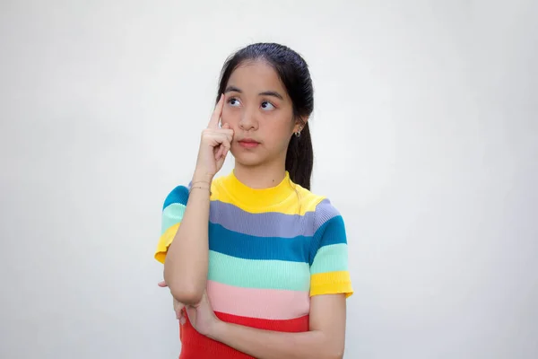 Azië Thai Tiener Kleur Shirt Mooi Meisje Denken — Stockfoto