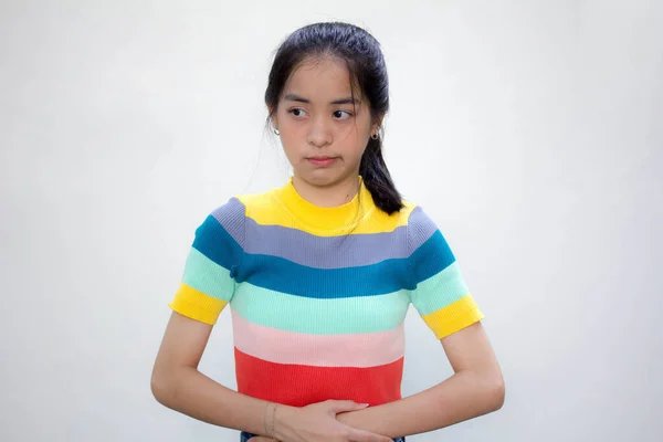 Asia Thai Teen Color Shirt Beautiful Girl Stomachache — Stock Photo, Image