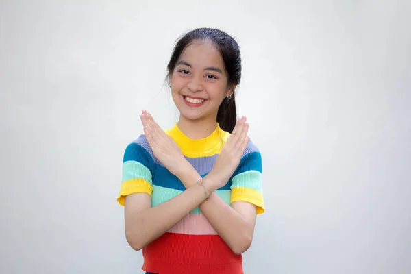 Asiático Tailandés Adolescente Color Camiseta Hermosa Chica Parada —  Fotos de Stock