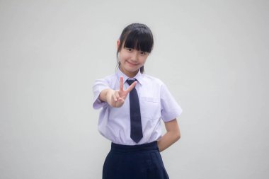 Tayland ortaokul üniforması portresi Güzel kız zaferi