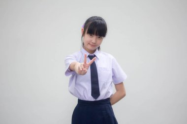 Tayland ortaokul üniforması portresi Güzel kız zaferi