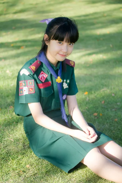Bangkok Tajlandia Września 201 Tajlandzki Uczeń Harcerskim Mundurze Szczęśliwy Zrelaksowany — Zdjęcie stockowe