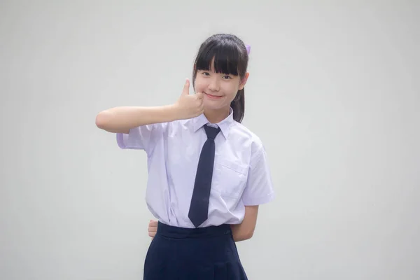 Retrato Tailandês Junior Estudante Ensino Médio Uniforme Bela Menina Excelente — Fotografia de Stock