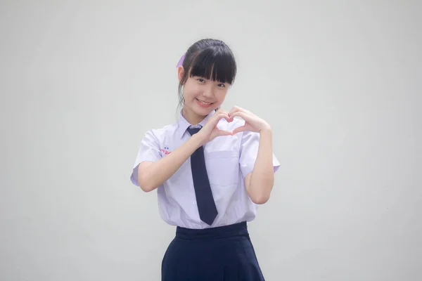 Portrait Von Thai High School Student Uniform Schöne Mädchen Give — Stockfoto