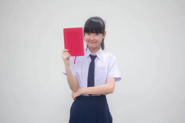 Ásia Tailandês Júnior Estudante Ensino Médio Uniforme Bela Menina Mostrar — Fotografia de Stock