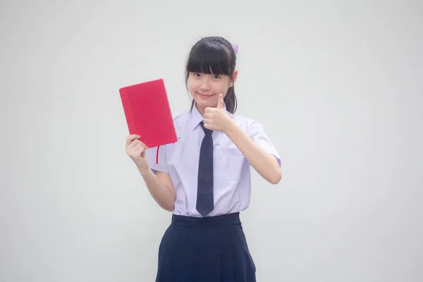 Ásia Tailandês Júnior Estudante Ensino Médio Uniforme Bela Menina Mostrar — Fotografia de Stock