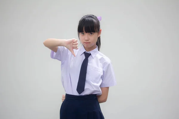 Porträtt Thai Junior Gymnasiet Student Uniform Vacker Flicka Ogillar — Stockfoto