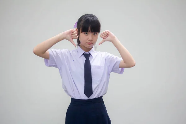 Portrait Thai Junior High School Student Uniform Beautiful Girl Dislike — Stock Photo, Image