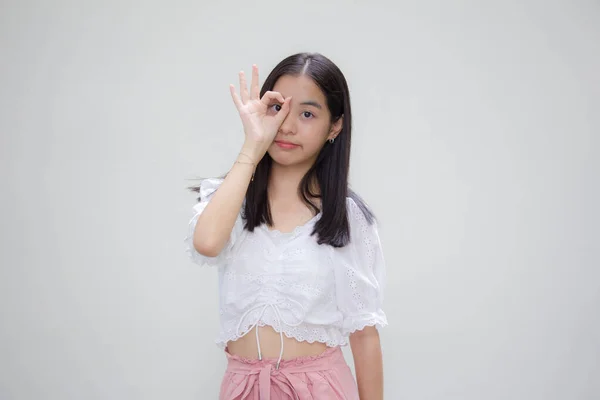 Azjatyckie Tajski Nastolatek Biały Shirt Piękny Dziewczyna — Zdjęcie stockowe