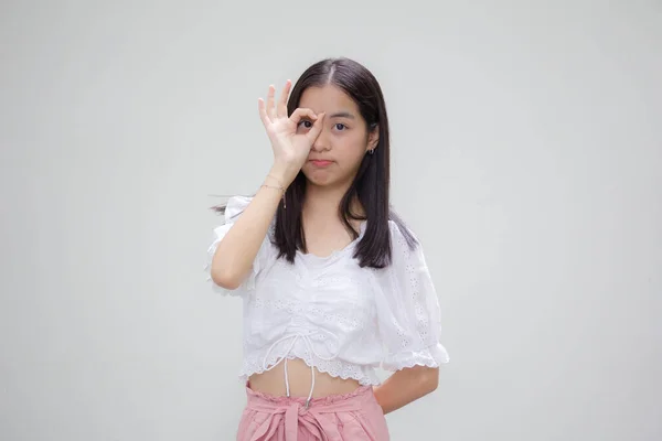 Asiatisch Thai Teen Weiß Shirt Hübsch Mädchen — Stockfoto