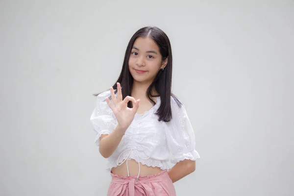 Azjatyckie Tajski Nastolatek Biały Shirt Piękny Dziewczyna — Zdjęcie stockowe