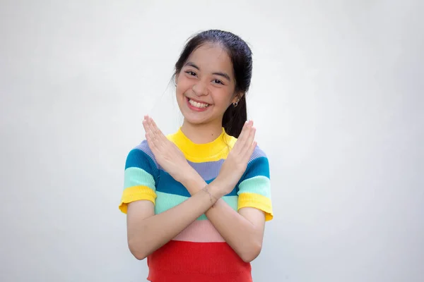 Asiatisch Thai Teen Farbe Shirt Hübsch Mädchen Aufhören — Stockfoto