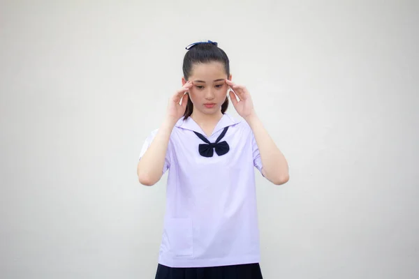 Asiatisch Thai Junior High School Student Uniform Hübsch Mädchen Think — Stockfoto