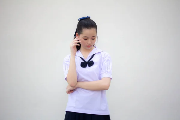 Asia Tailandés Junior Escuela Secundaria Estudiante Uniforme Hermosa Chica Pensar — Foto de Stock