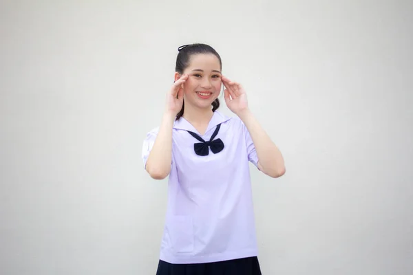 Asiatisch Thai Junior High School Student Uniform Hübsch Mädchen Think — Stockfoto
