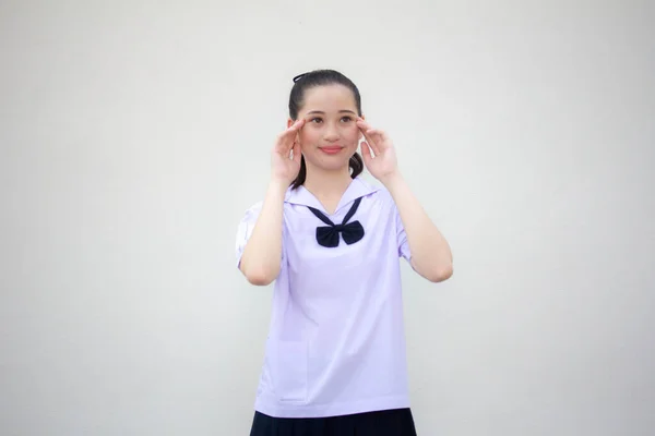 Asiatisch Thai Junior High School Student Uniform Hübsch Mädchen Think — Stockfoto