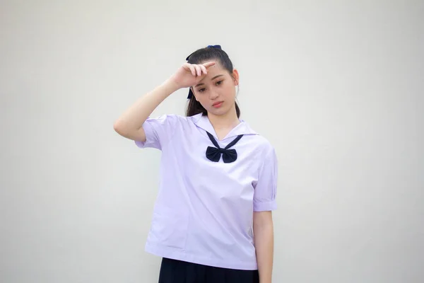 Asie Thai Junior Lycéen Uniforme Belle Fille Penser — Photo