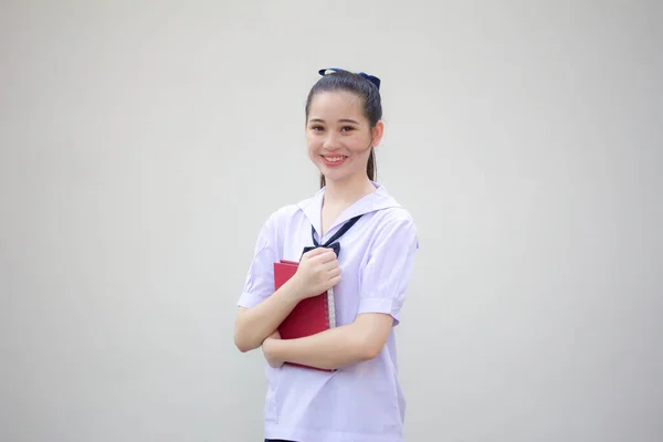 Ásia Tailandês Júnior Estudante Ensino Médio Uniforme Bela Menina Sorriso — Fotografia de Stock