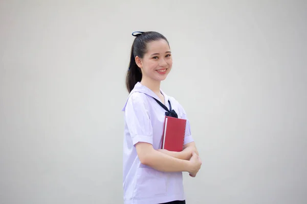 Asia Thai Junior Estudiante Secundaria Uniforme Hermosa Chica Sonrisa Relajarse —  Fotos de Stock