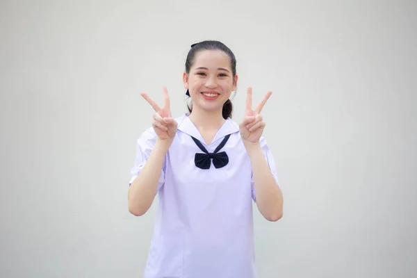 Азіатська Тайська Молодша Школа Студентська Форма Красива Дівчина Перемога — стокове фото