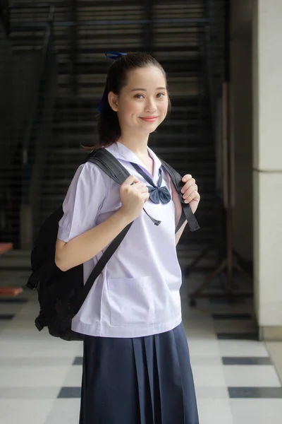 Asia Thai Junior Lycéen Uniforme Belle Fille Sourire Détendre — Photo