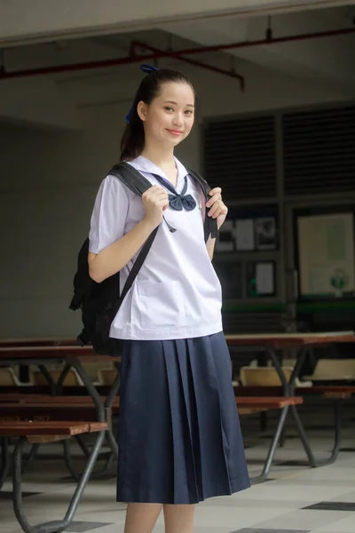 Asia Thai Junior Lycéen Uniforme Belle Fille Sourire Détendre — Photo