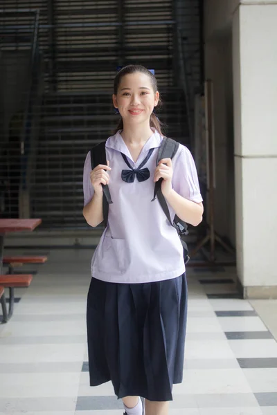 Asia Thai Junior Scuola Superiore Studente Uniforme Bella Ragazza Sorriso — Foto Stock