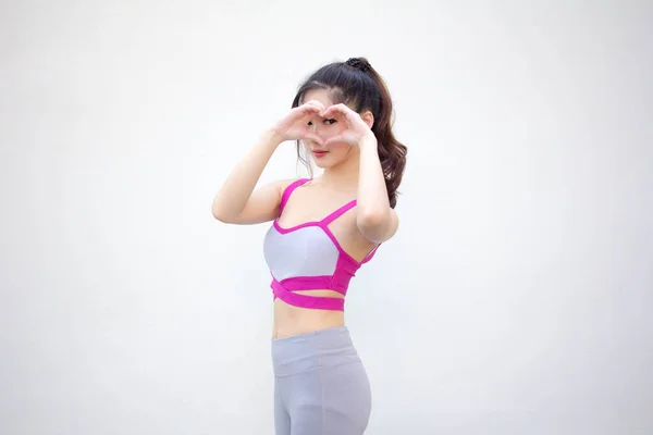 Adulto Asia Tailandés Hermosa Chica Sportswear Dar Corazón —  Fotos de Stock