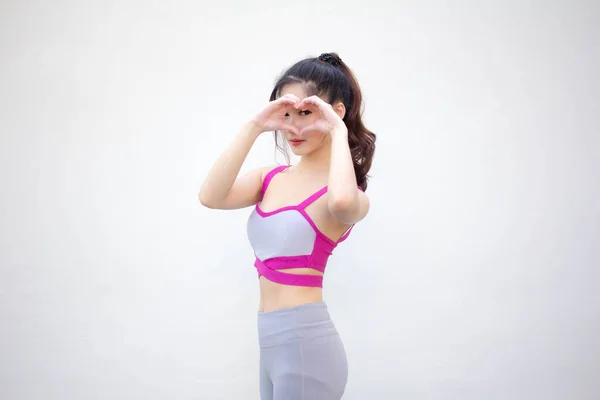 Adulto Asia Tailandés Hermosa Chica Sportswear Dar Corazón — Foto de Stock