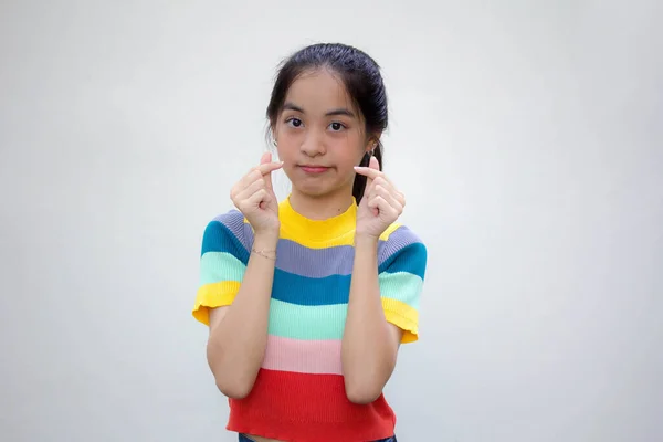 Asia Thai Teen Color Shirt Beautiful Girl Give Heart — Stock Photo, Image