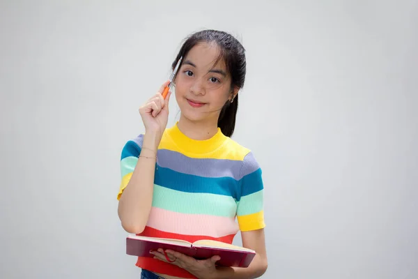 Asia Thai Teen Color Shirt Beautiful Girl Think — Stock Photo, Image