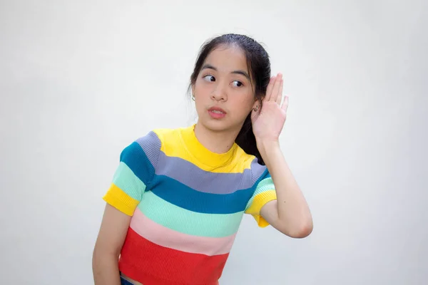 Ázsiai Thai Tini Színes Póló Gyönyörű Lány Hallgat — Stock Fotó