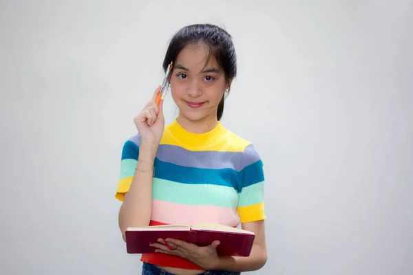 Asia Thai Teen Color Shirt Beautiful Girl Think — Stock Photo, Image