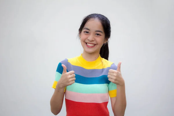 Ásia Tailandês Adolescente Cor Shirt Menina Bonita Como — Fotografia de Stock