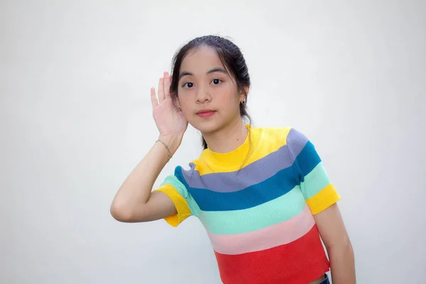 Asia Thai Teen Colore Shirt Bella Ragazza Ascoltare — Foto Stock