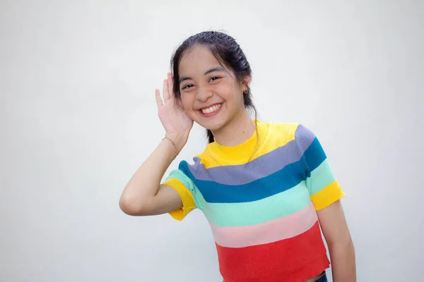 Asia Thai Teen Barva Tričko Krásná Dívka Poslouchat — Stock fotografie
