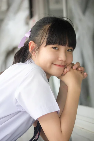 Thai Junior Lycéen Uniforme Adolescent Belle Fille Heureux Détendre — Photo