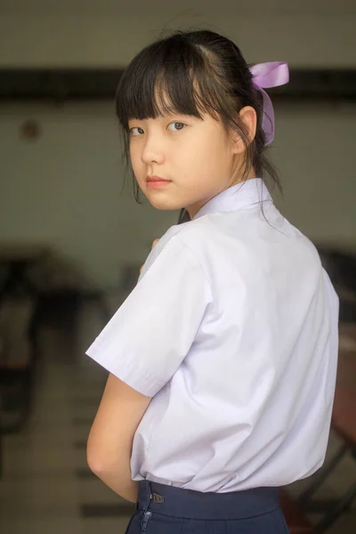 Tailandés Júnior Escuela Secundaria Estudiante Uniforme Adolescente Hermosa Chica Feliz —  Fotos de Stock