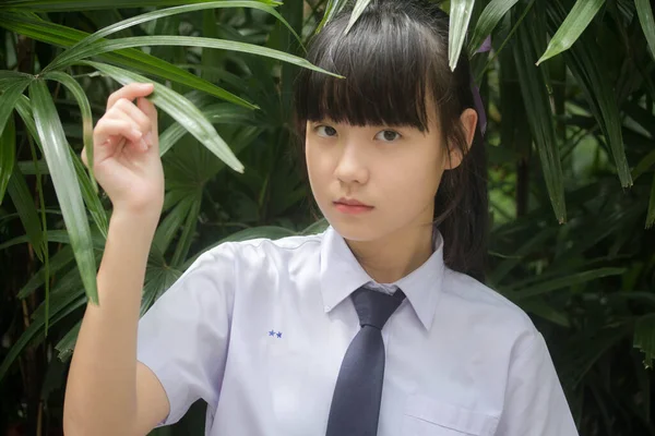 Thai Junior Middelbare School Student Uniform Tiener Mooi Meisje Gelukkig — Stockfoto